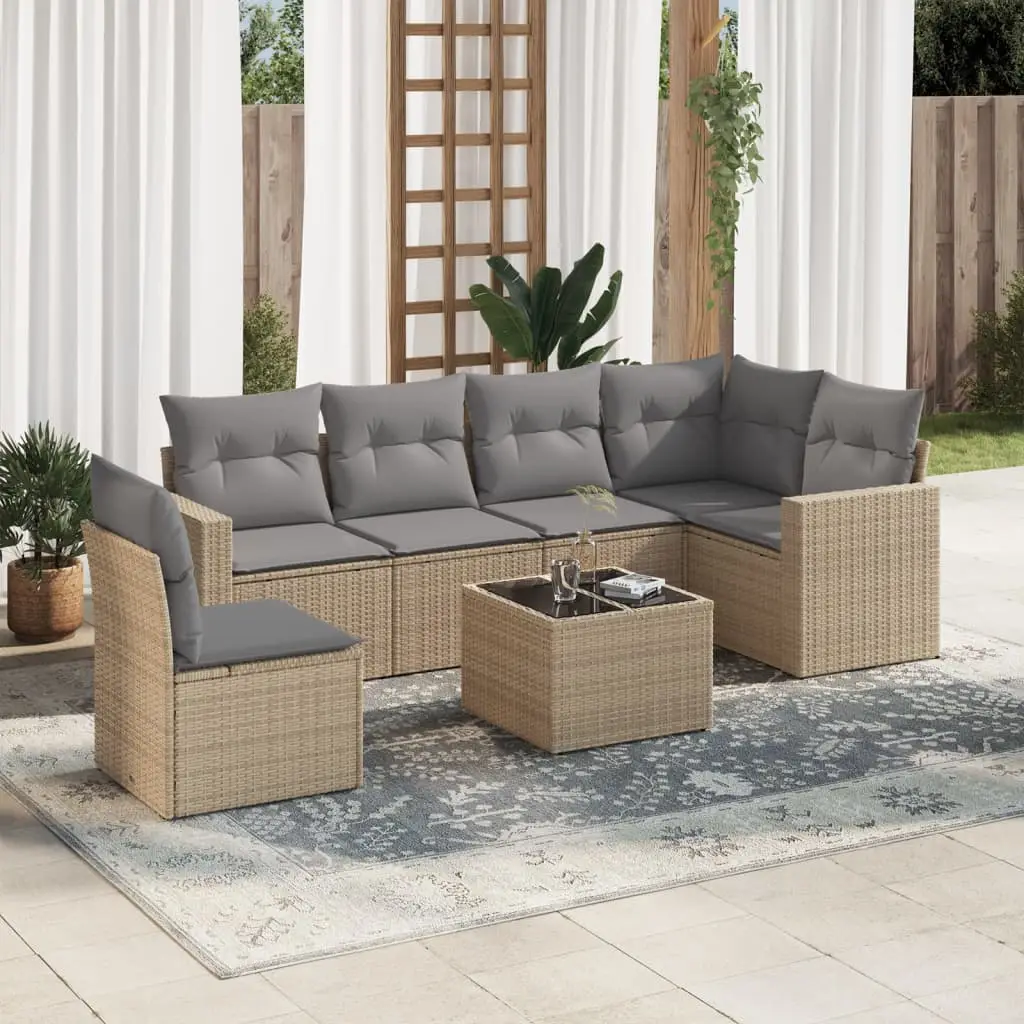 Ensemble de Jardin 7 Places Résine Tressée avec Coffres de Rangement et Table Beige – ComfortXL Outdoor Living