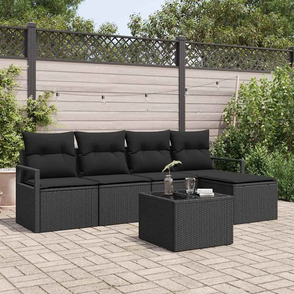 Ensemble Canapé de Jardin Modulable Polyrotin Tressé avec Rangements et Coussins Terrasse Noir – ComfortXL Outdoor Living