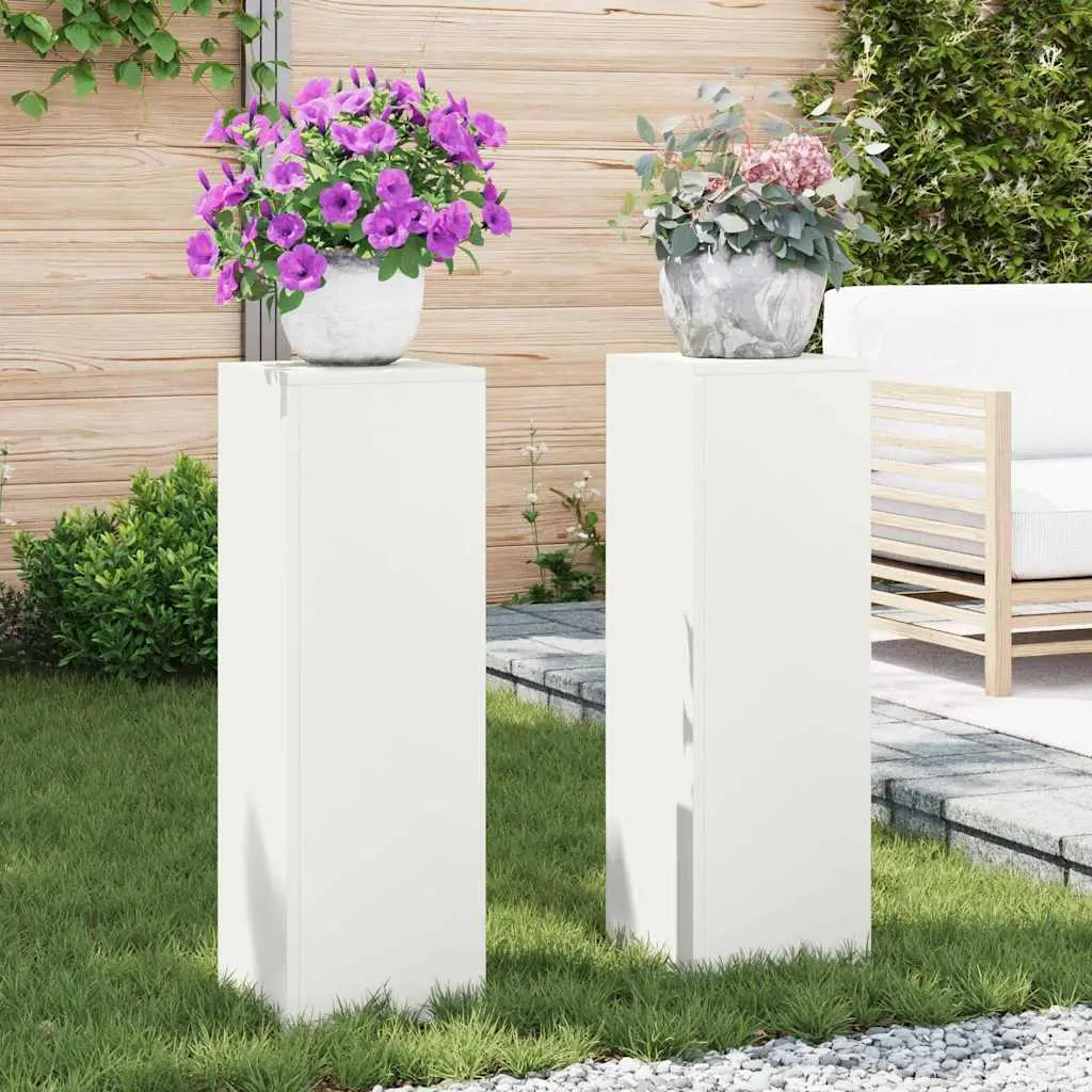 Ensemble de 2 Supports pour Fleurs en Acier Design Minimaliste pour Terrasse Jardin Extérieur Blanc 75 cm – ComfortXL Outdoor Living