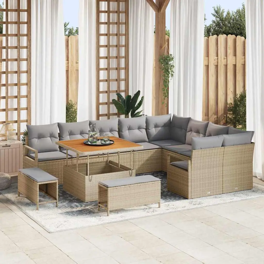 Ensemble de Jardin Détente 11 Personnes, Canapés Configurables et Poufs Longs en Polyrotin et Acacia – ComfortXL Outdoor Living