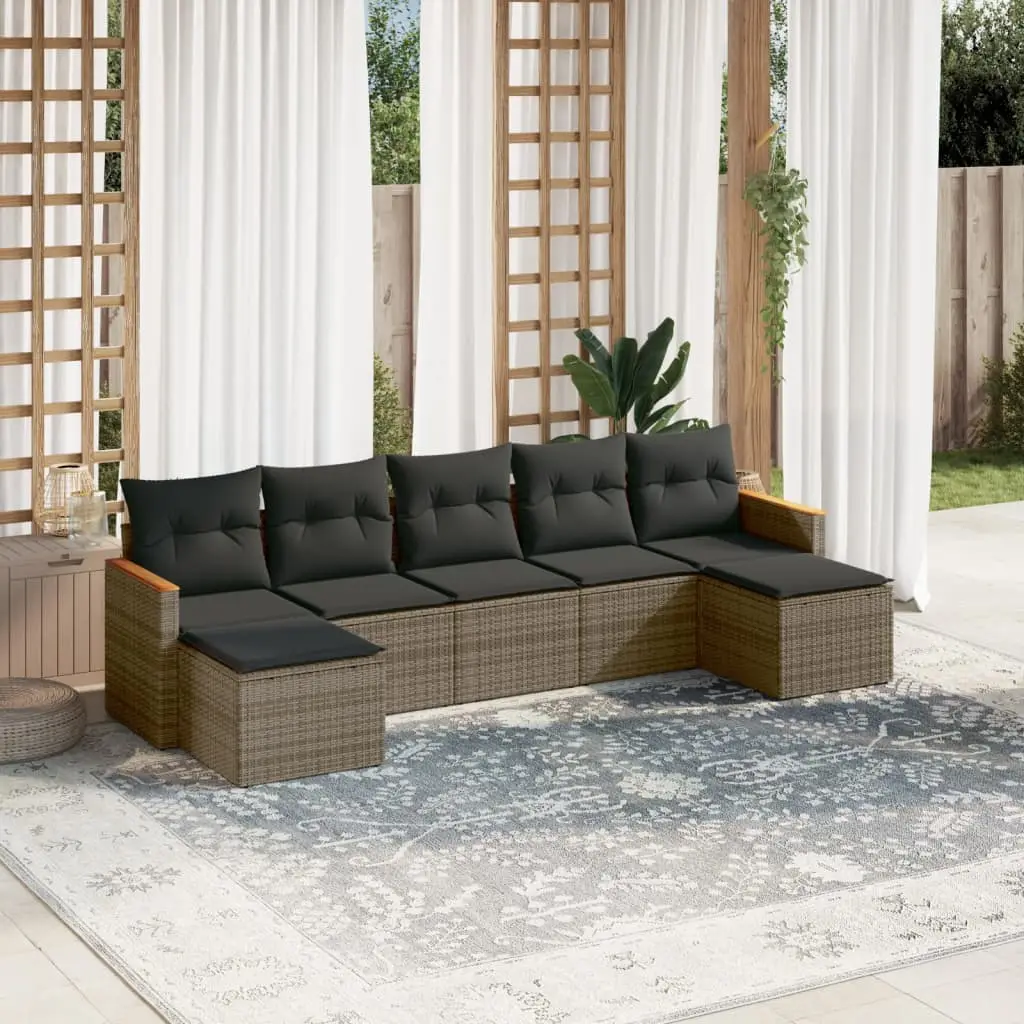 Ensemble de Jardin Modulable 7 Pièces Résine Tressée avec Repose-pieds et Rangement Gris – ComfortXL Outdoor Living