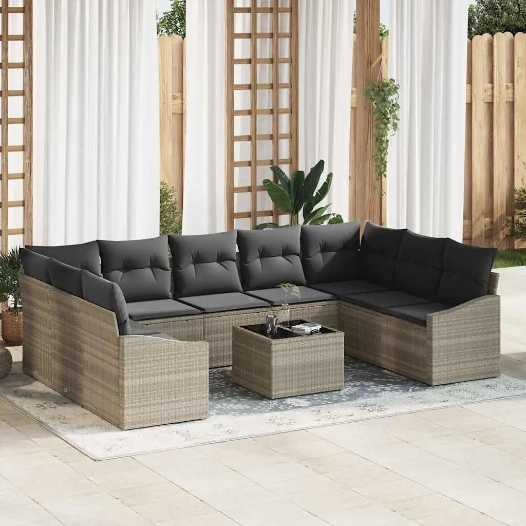 Ensemble de Canapés avec coussin 10 pcs Gris clair polyrotin vidaXL 3346892