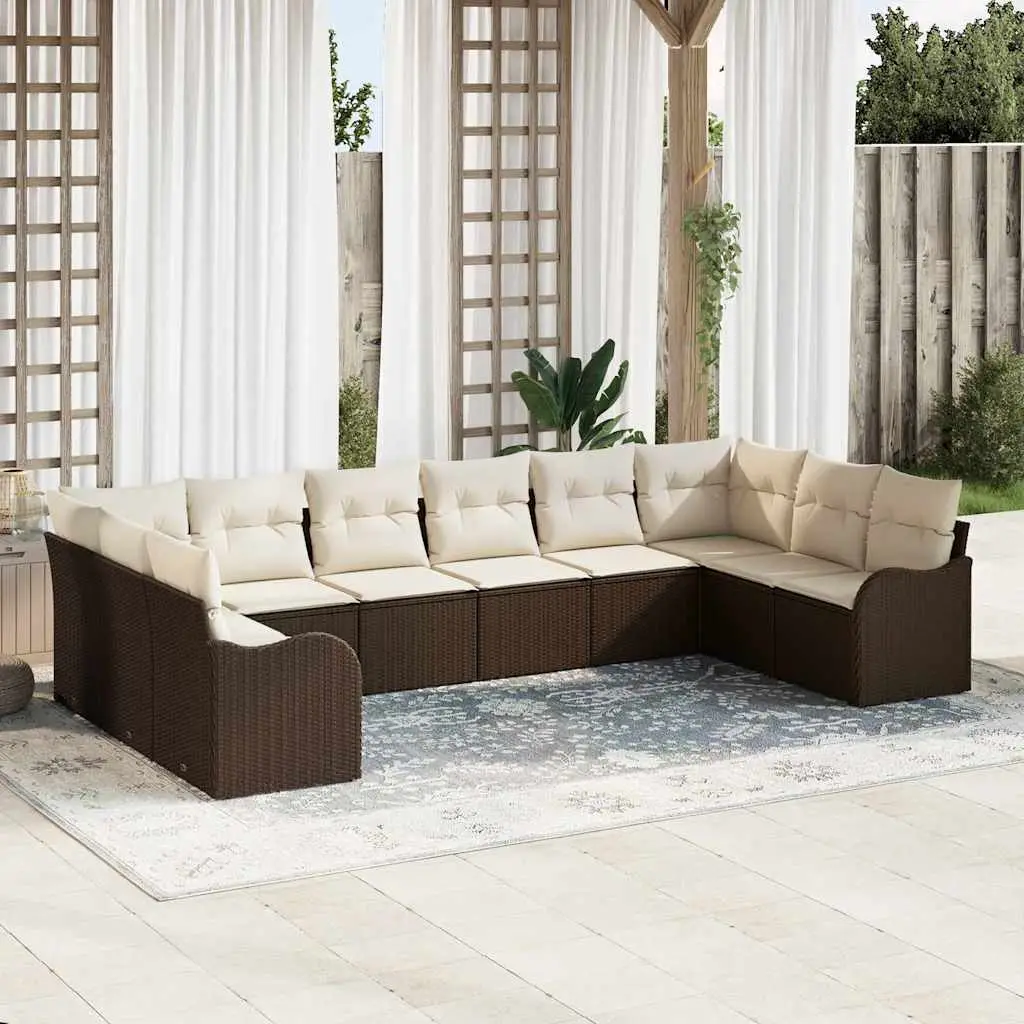 Ensemble canapé de jardin 10 places résine tressée main pour terrasse Marron – ComfortXL Outdoor Living