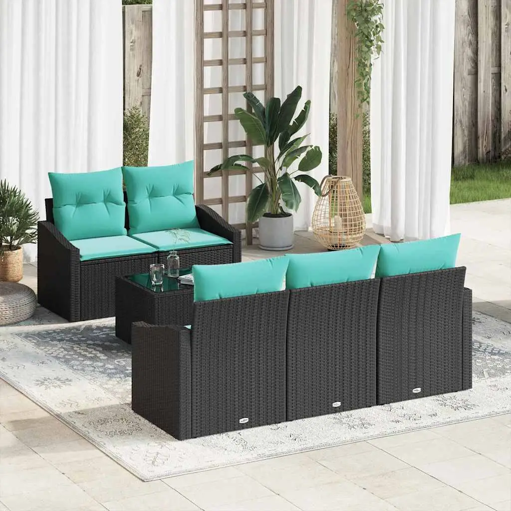 Ensemble de Canapés 6 pcs Noir et turquoise polyrotin vidaXL 3346606