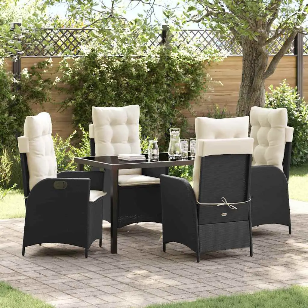 Ensemble de salle à manger pour jardin 5 pcs Noir polyrotin vidaXL 3380479 Noir et blanc crème