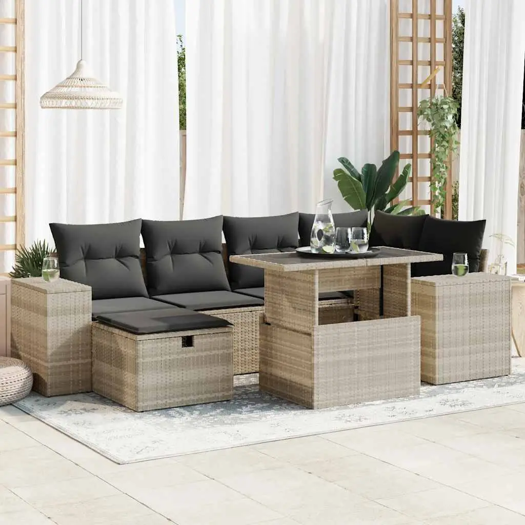 Ensemble de jardin 8 pcs résine tressée avec table relevable et pouf Gris Clair – ComfortXL Outdoor Living