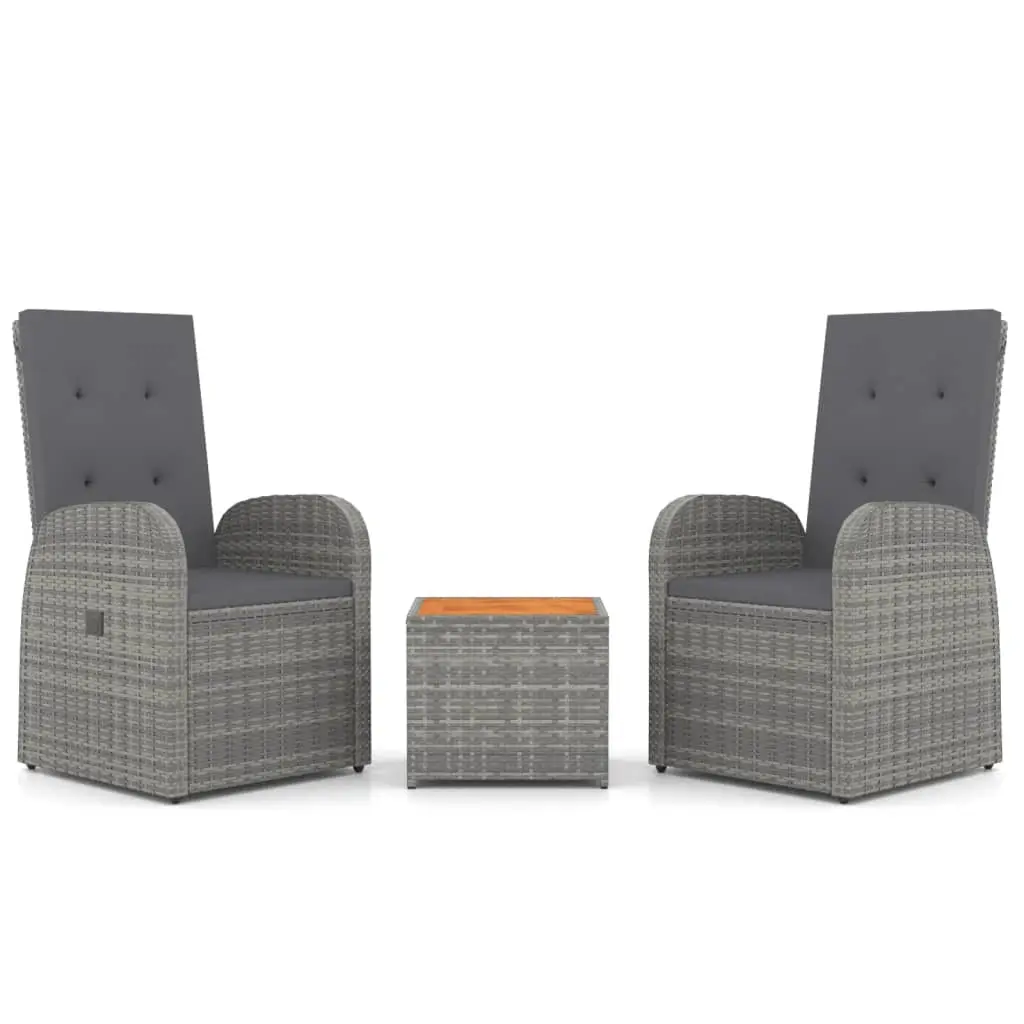 Ensemble de 3 pcs salon de jardin – Mobilier d’extérieur – Mobilier de jardin gris poly rotin et acacia-JU7085