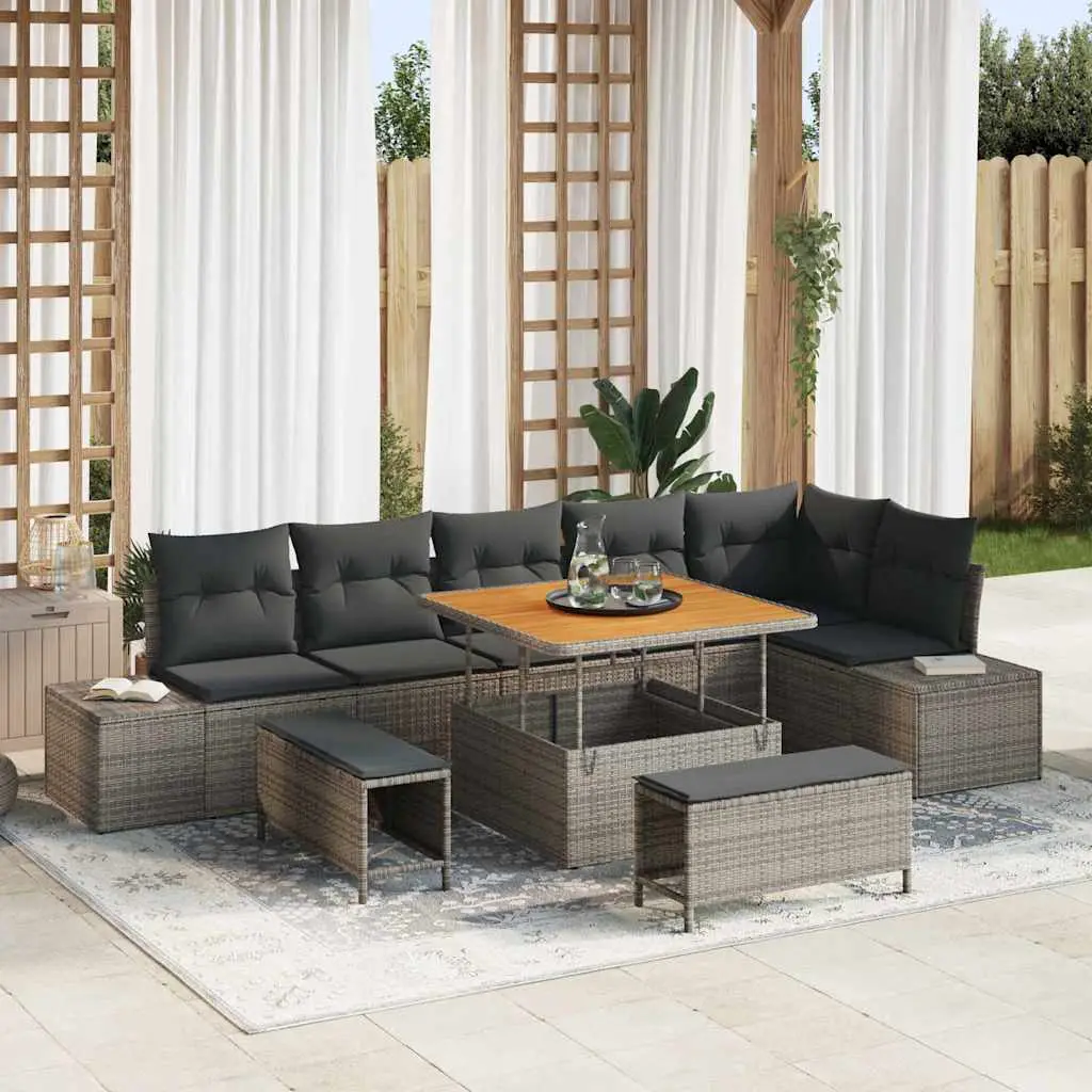Ensemble de canapé de jardin avec coussin 9 pcs Gris polyrotin vidaXL 3362798
