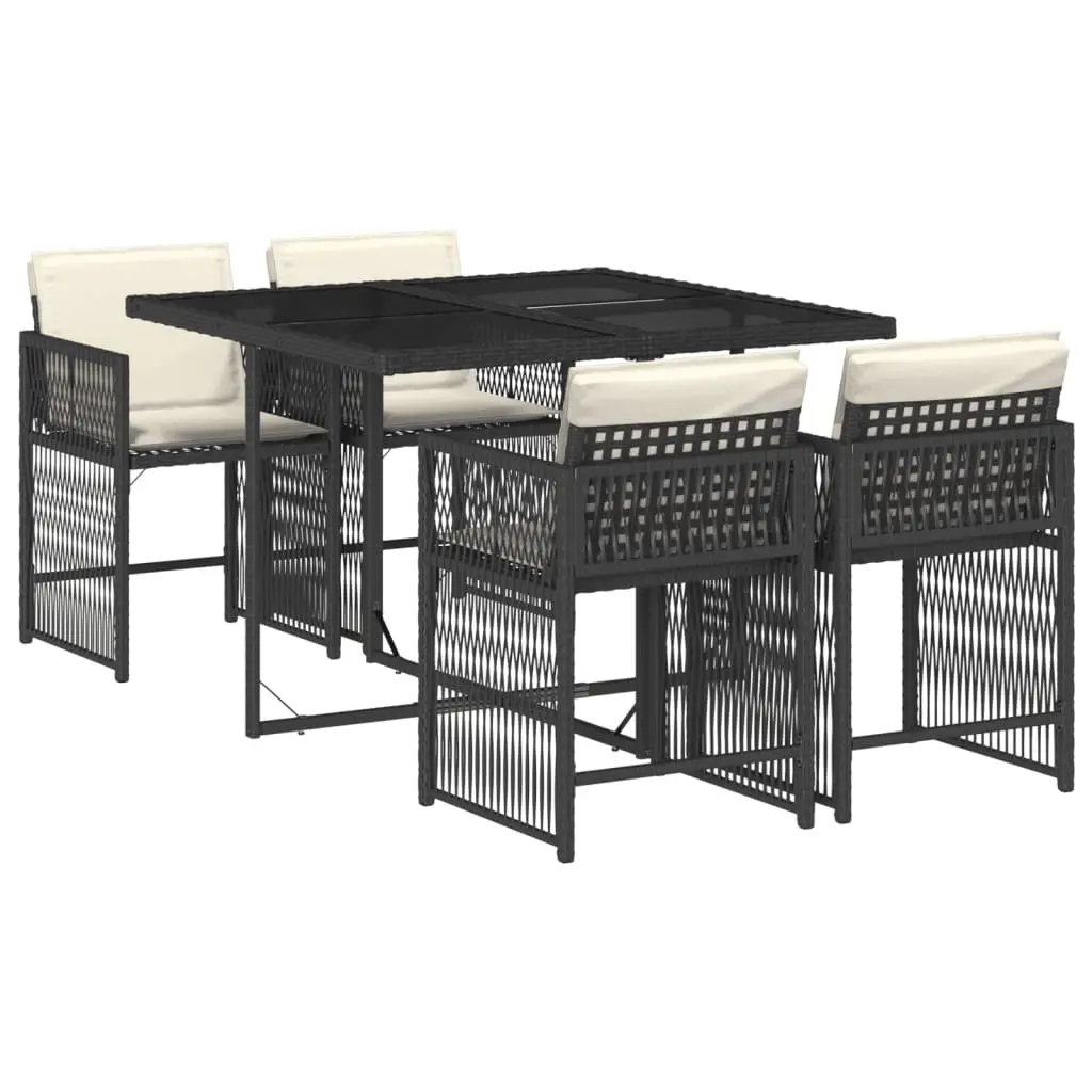 Ensemble de 5 pcs table de jardin et chaises avec coussins – mobilier de jardin Noir Résine tressée-JU2525