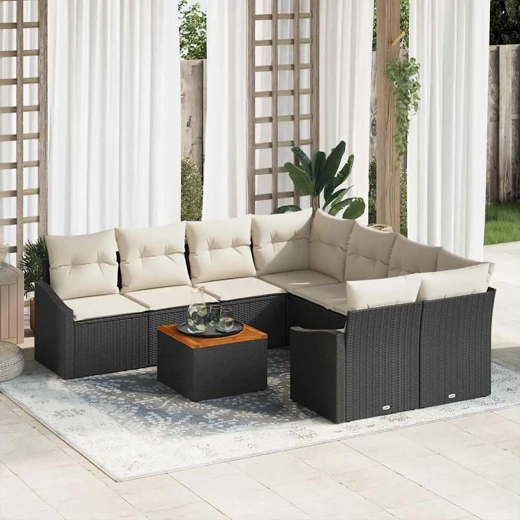 Ensemble de canapé de jardin avec coussin 9 pcs Noir polyrotin vidaXL 3347810