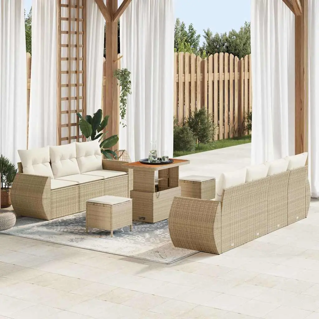 Ensemble de Jardin Modulable 9 Personnes Design Contemporain en Polyrotin et Table en Bois Beige – ComfortXL Outdoor Living