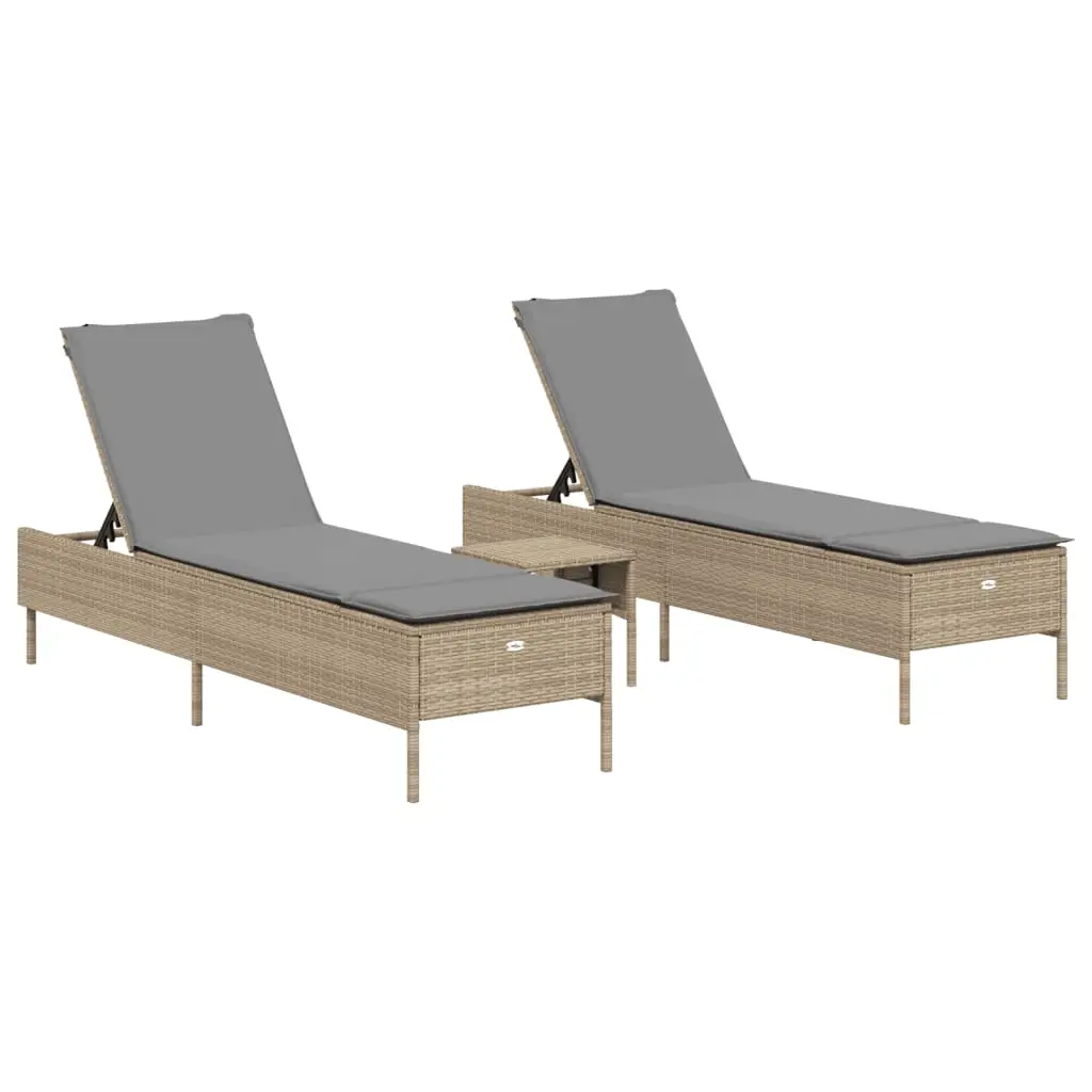 Ensemble de 3 pcs Bain de soleil – Transats – Chaises longues avec coussins beige poly rotin – MEUBLE PRO-JU6295