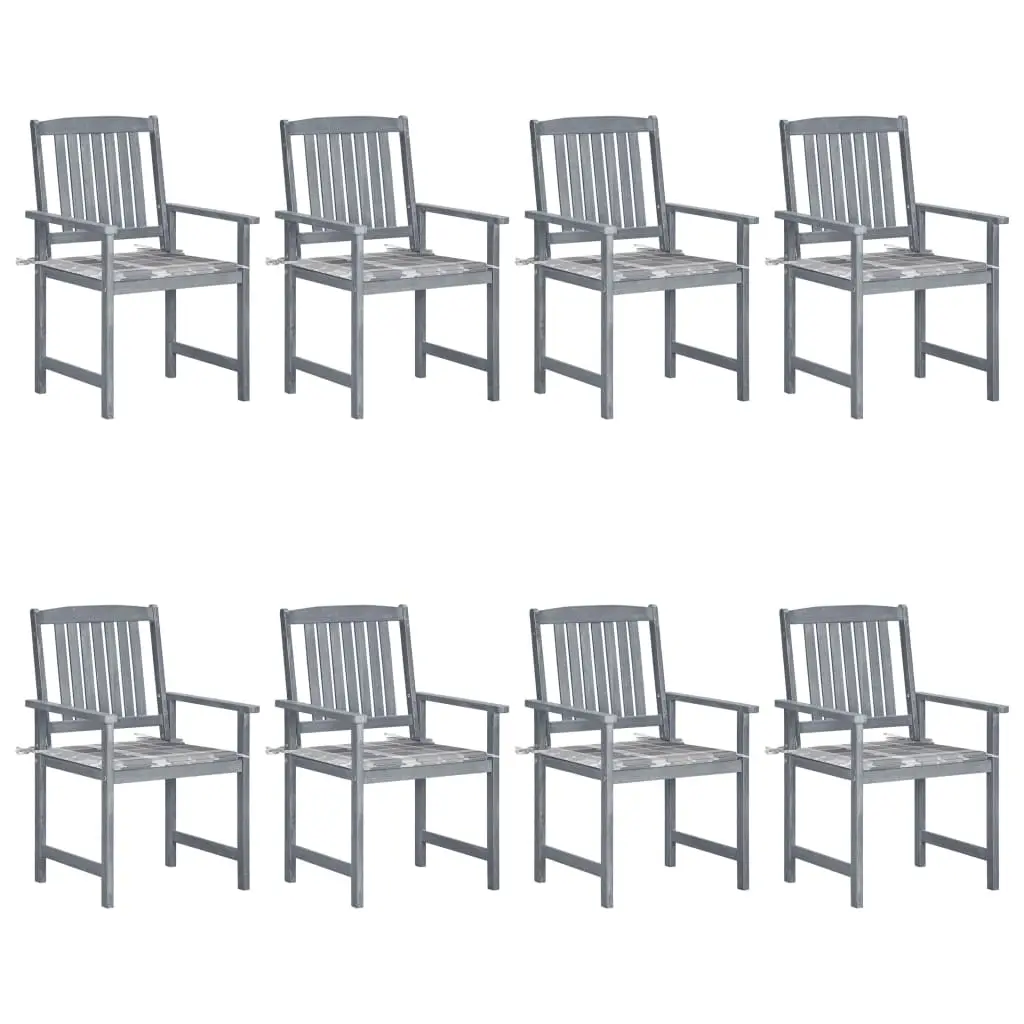 Ensemble de 8 Chaises d’Extérieur en Bois Acacia Massif et Coussins Motif Carreaux Gris – ComfortXL Outdoor Living