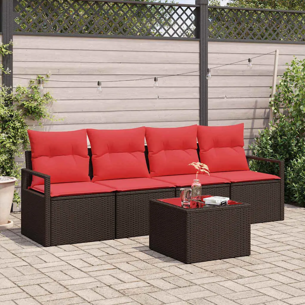 Ensemble de Canapés 5 pcs Marron et rouge polyrotin vidaXL 3346254