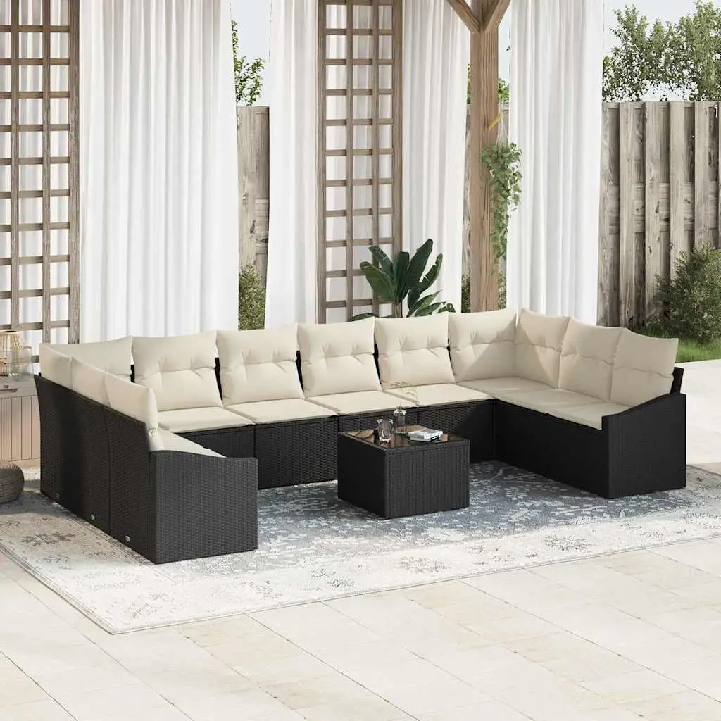 Ensemble de Canapés avec coussin 11 pcs Noir polyrotin vidaXL 3346907