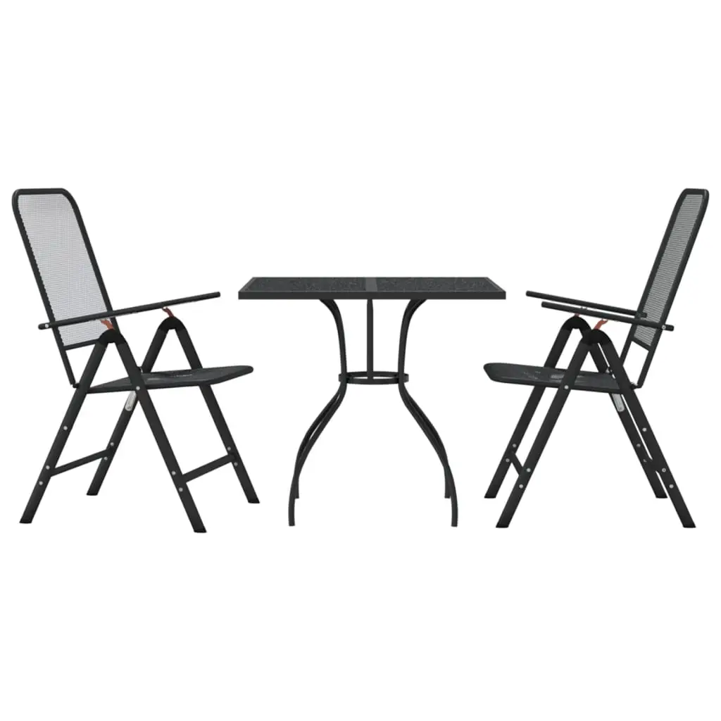 Ensemble de 3 pcs table de jardin avec chaises – mobilier de jardin anthracite métal maille-JU3000