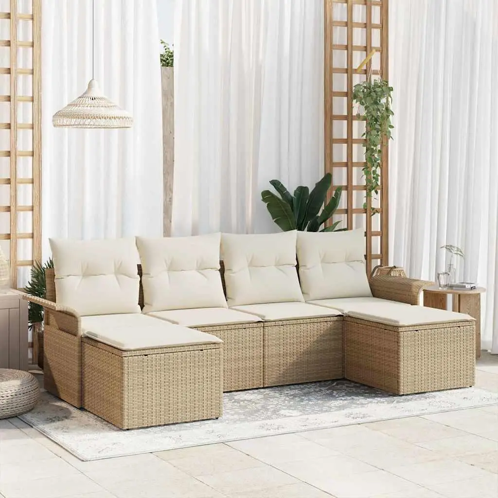 Ensemble de Jardin 6 Pièces Polyrotin Beige avec Rangement et Table Ajustable pour Terrasse – ComfortXL Outdoor Living