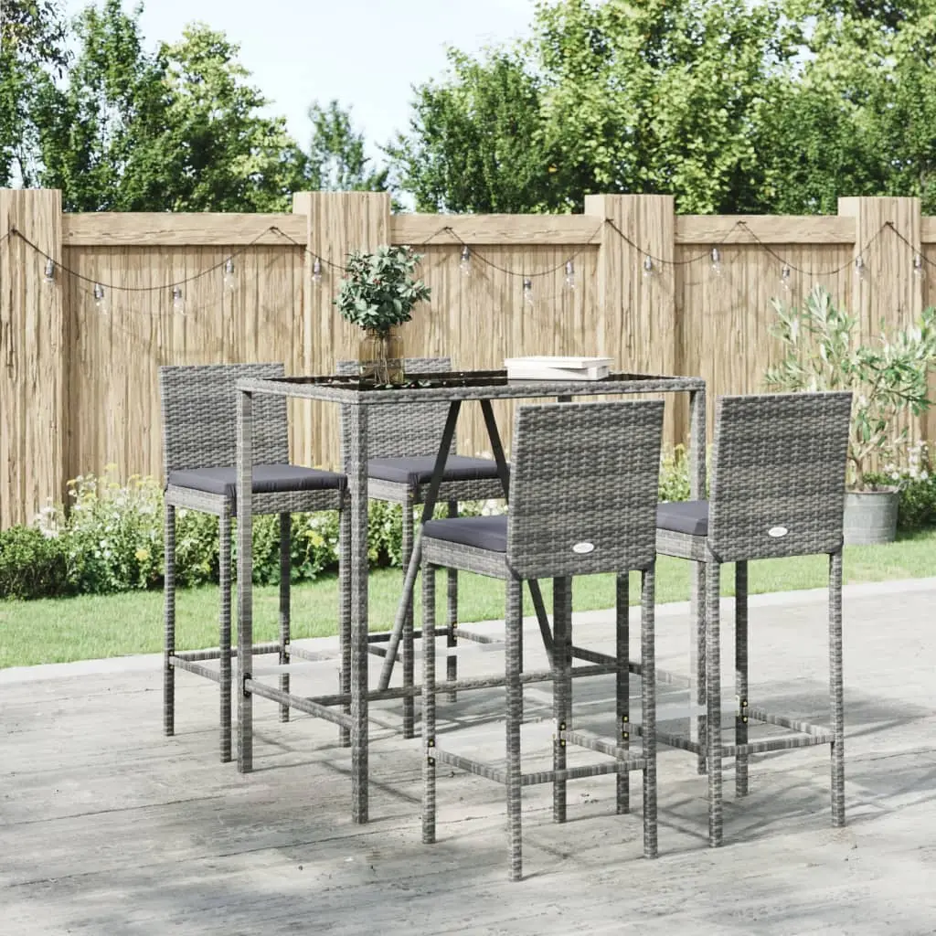 Ensemble de bar de jardin 5 pcs avec coussins gris poly rotin vidaXL 3187644