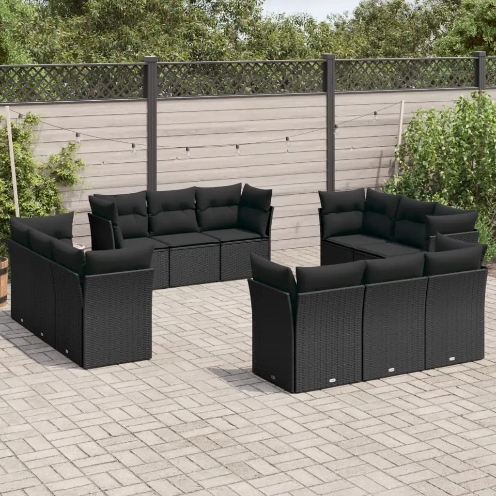 Ensemble canapés de jardin 12 pcs résine tressée modulable résistant UV pour patio Noir et coussins Noirs – ComfortXL Outdoor Living