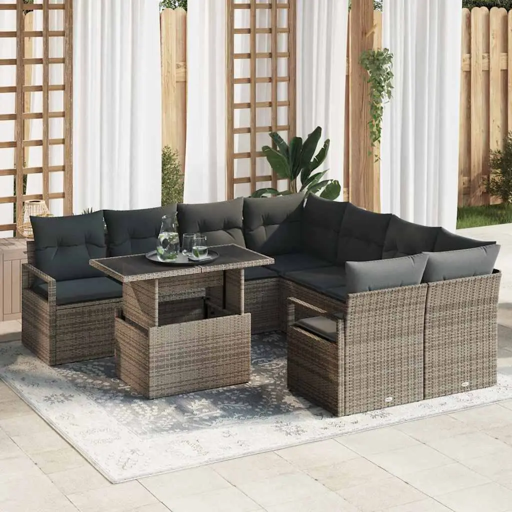 Ensemble de canapé de jardin avec stockage 9 pcs Gris polyrotin vidaXL 3348795