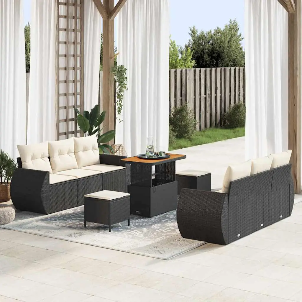 Ensemble canapé de jardin 8 places en résine tressée avec poufs modulables pour extérieur Noir – ComfortXL Outdoor Living