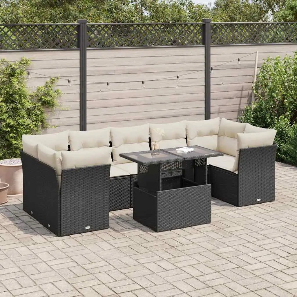 Ensemble de jardin 8 places résine tressée avec table ajustable et coffres intégrés Noir – ComfortXL Outdoor Living