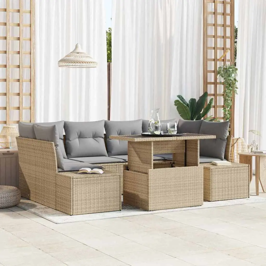 Ensemble de Canapés 7 pcs Beige et Gris clair polyrotin vidaXL 3349116