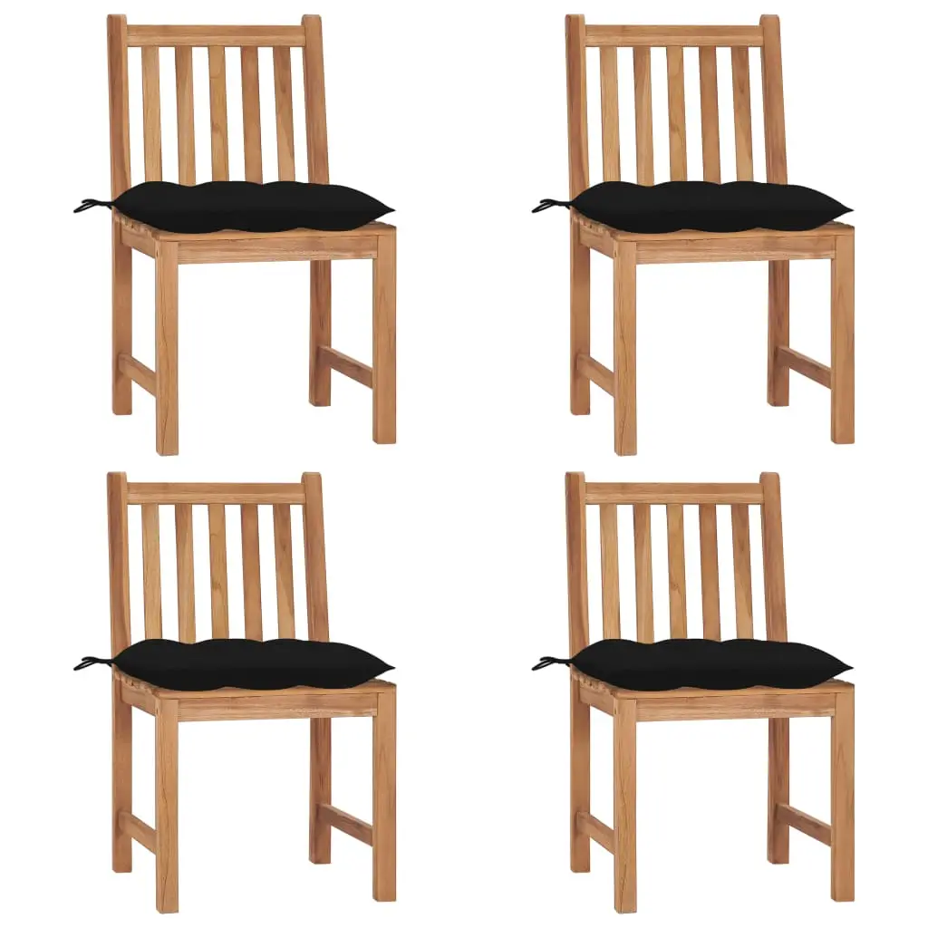 Ensemble de 4 chaises robustes en Teck avec coussins d’assise épais pour jardin Noir – ComfortXL Outdoor Living