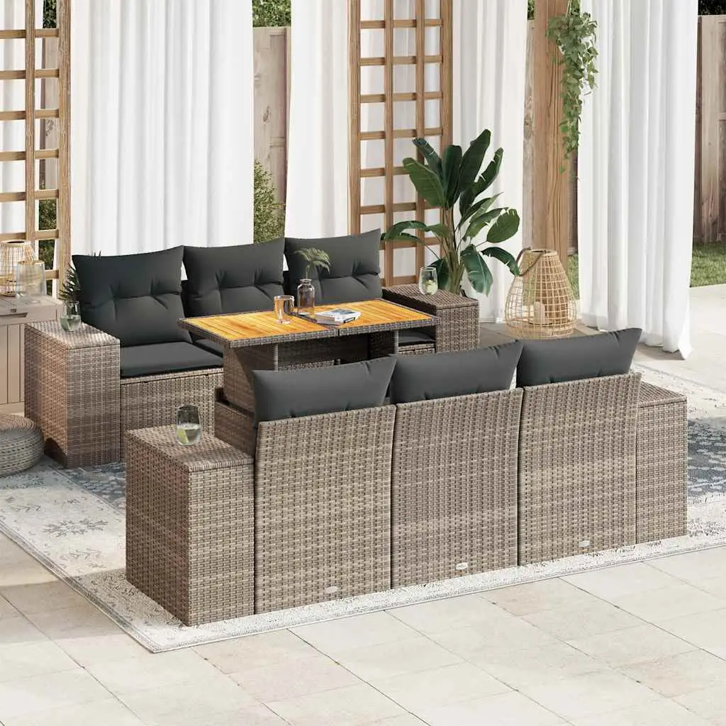 Ensemble de jardin 7 places en résine tressée avec table à hauteur ajustable Gris – ComfortXL Outdoor Living