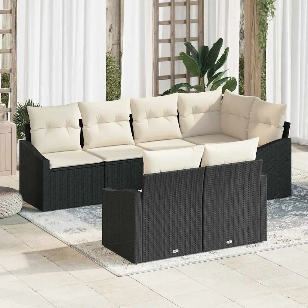 Ensemble de Canapés avec coussin 7 pcs Noir polyrotin vidaXL 3346757