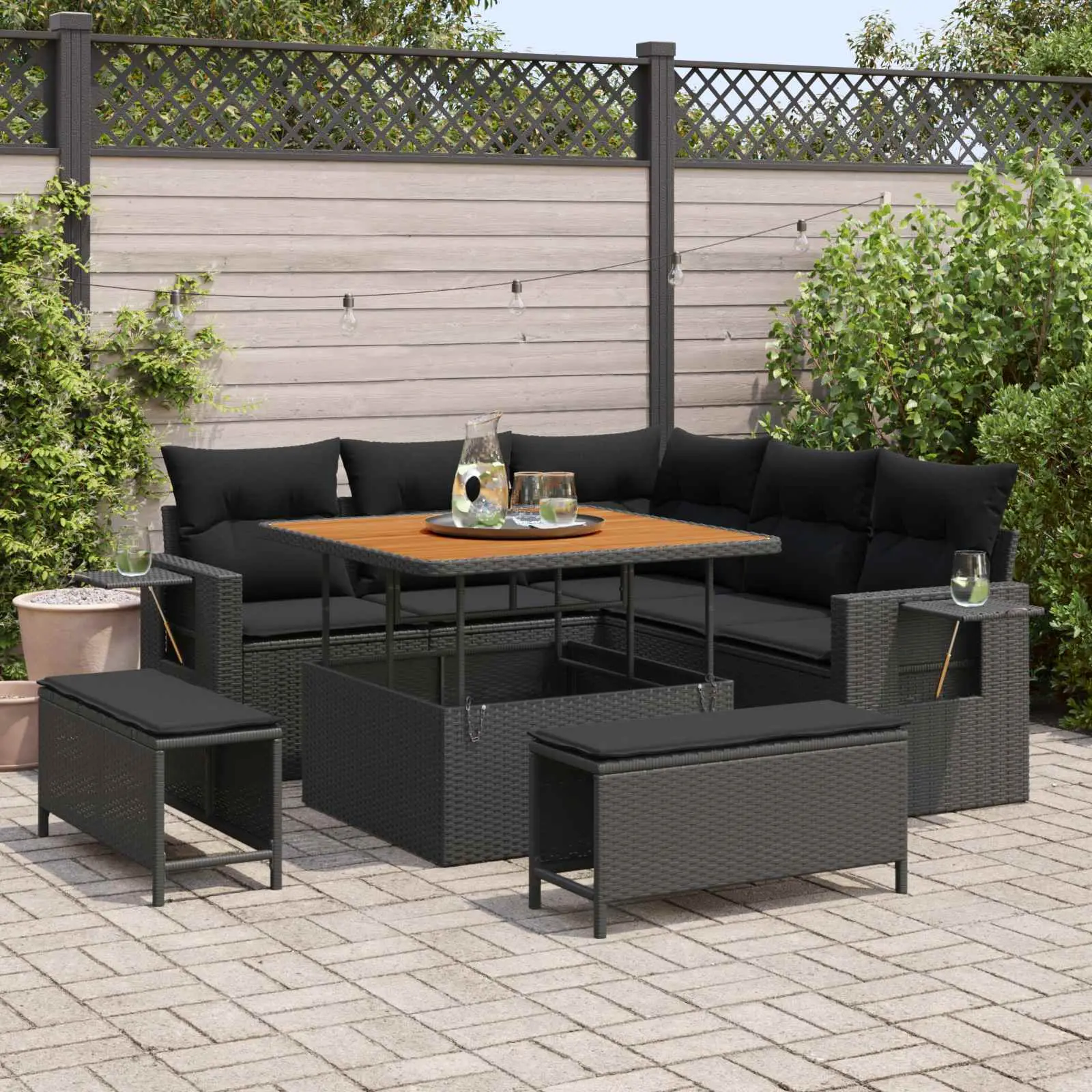 Ensemble de canapé de jardin avec coussin 9 pcs Noir polyrotin vidaXL 3363684