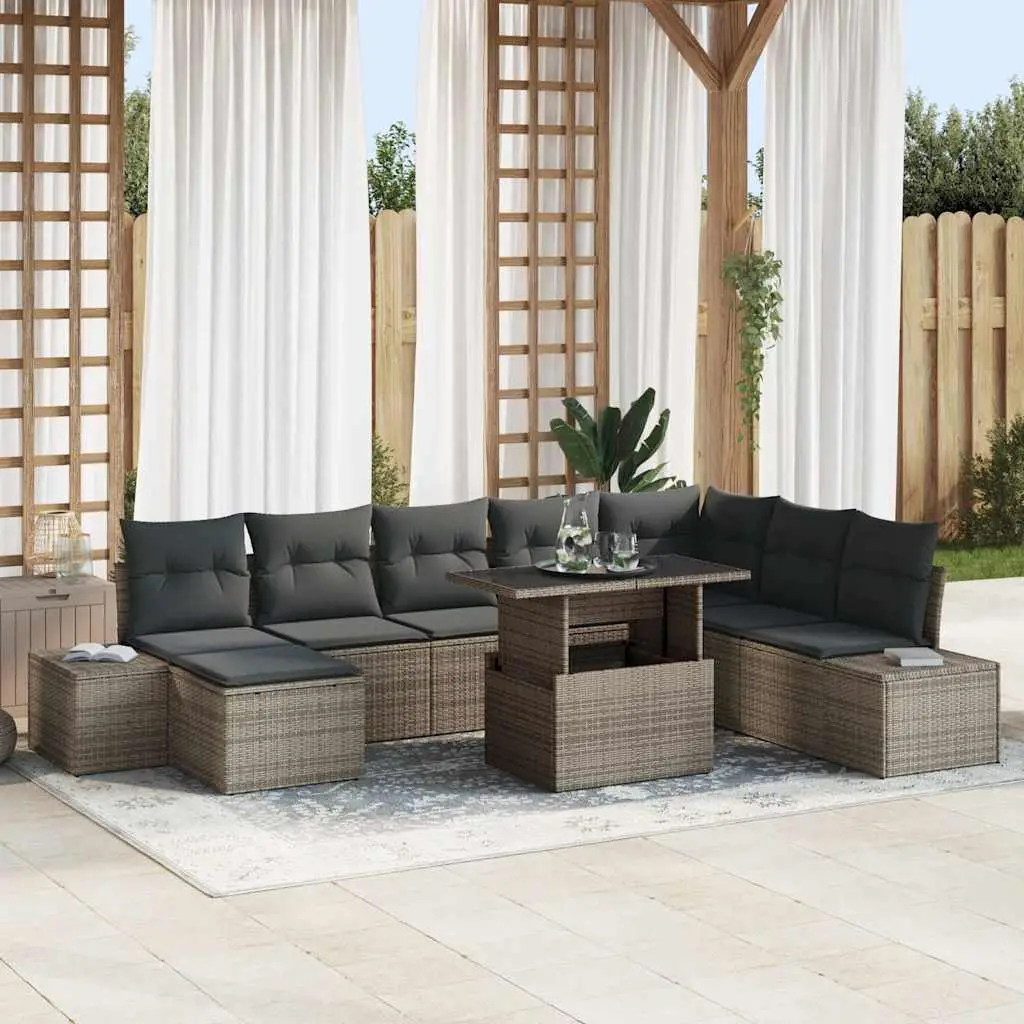 Ensemble de canapé de jardin avec coussin 9 pcs Gris polyrotin vidaXL 3349235