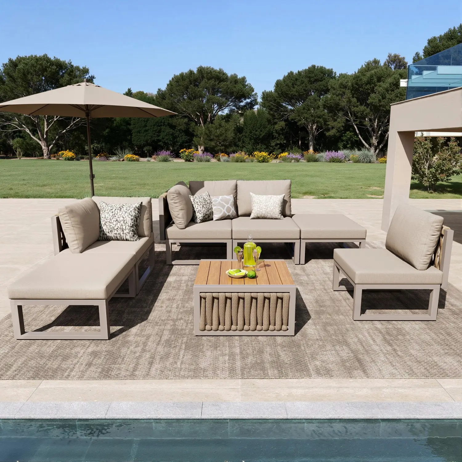 Ensemble de mobilier de jardin avec coussins et oreillers de haute qualité, angle du dossier réglable, beige