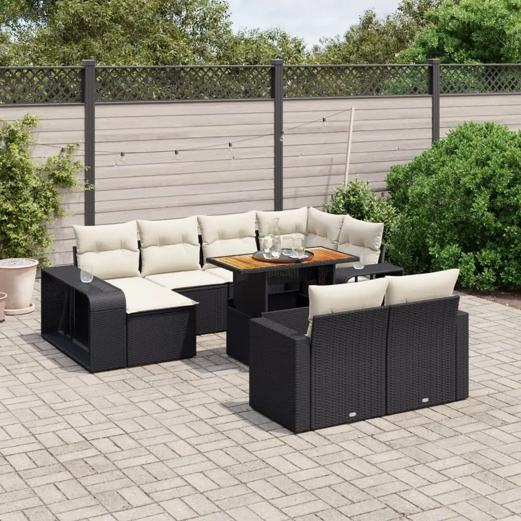 Ensemble de jardin 8 places résine tressée avec étagères et table relevable Noir – ComfortXL Outdoor Living