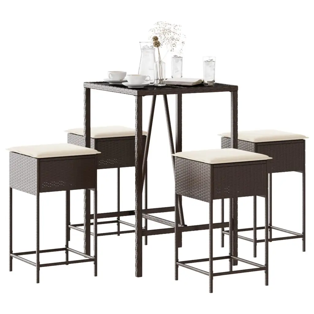 Ensemble de bar de jardin avec coussins 5 pcs marron poly rotin vidaXL 3261459