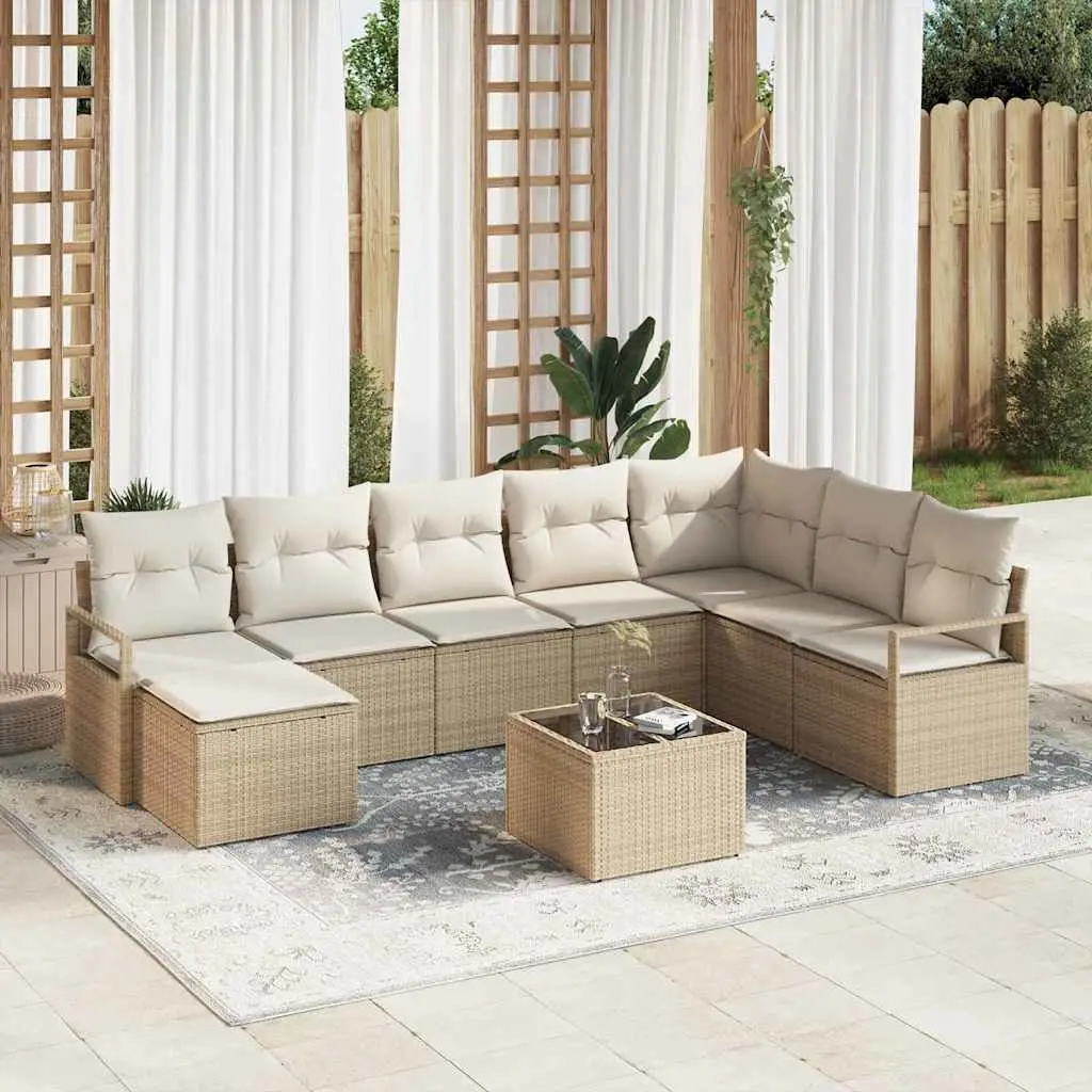 Ensemble de Canapés avec coussin 9 pcs Beige polyrotin vidaXL 3346511