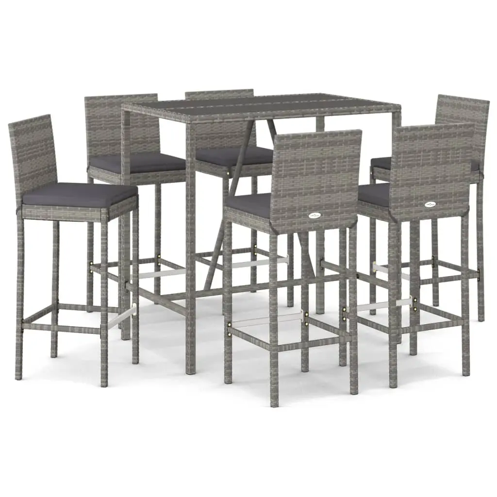 Ensemble de 7 pcs bar de jardin – Mobilier d’extérieur – Mobilier de jardin avec coussins gris poly rotin-JU2158