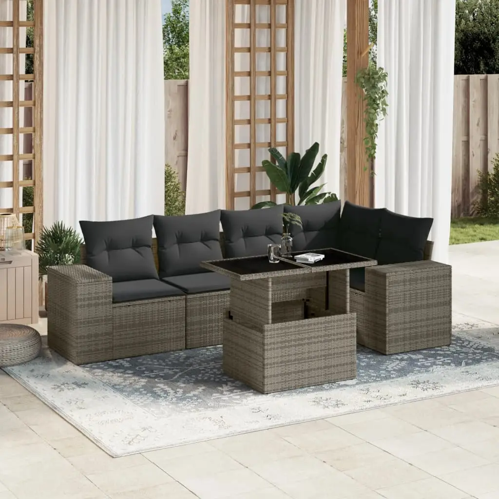 Ensemble de jardin 6 pièces en résine tressée avec table transformable gris – ComfortXL Outdoor Living