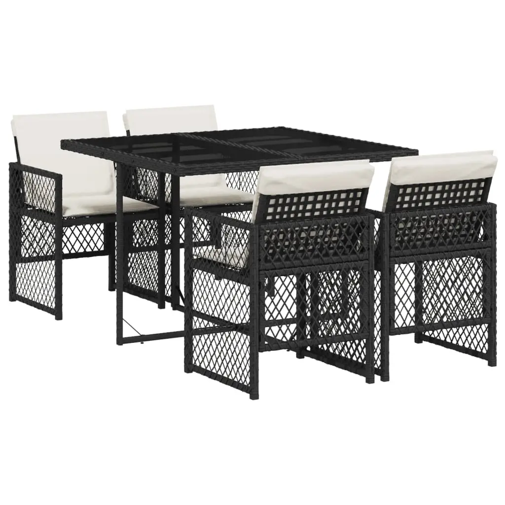 Ensemble de 5 pcs table de jardin et chaises avec coussins – mobilier de jardin noir résine tressée-JU2504