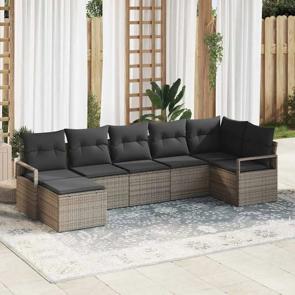 Ensemble de Canapés avec coussin 7 pcs Gris polyrotin vidaXL 3355138