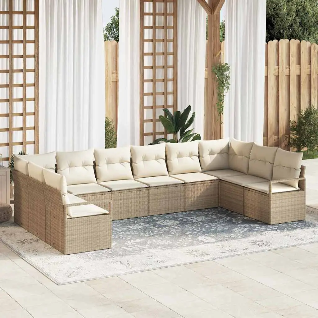 Ensemble de Canapés avec coussin 10 pcs Beige polyrotin vidaXL 3346561