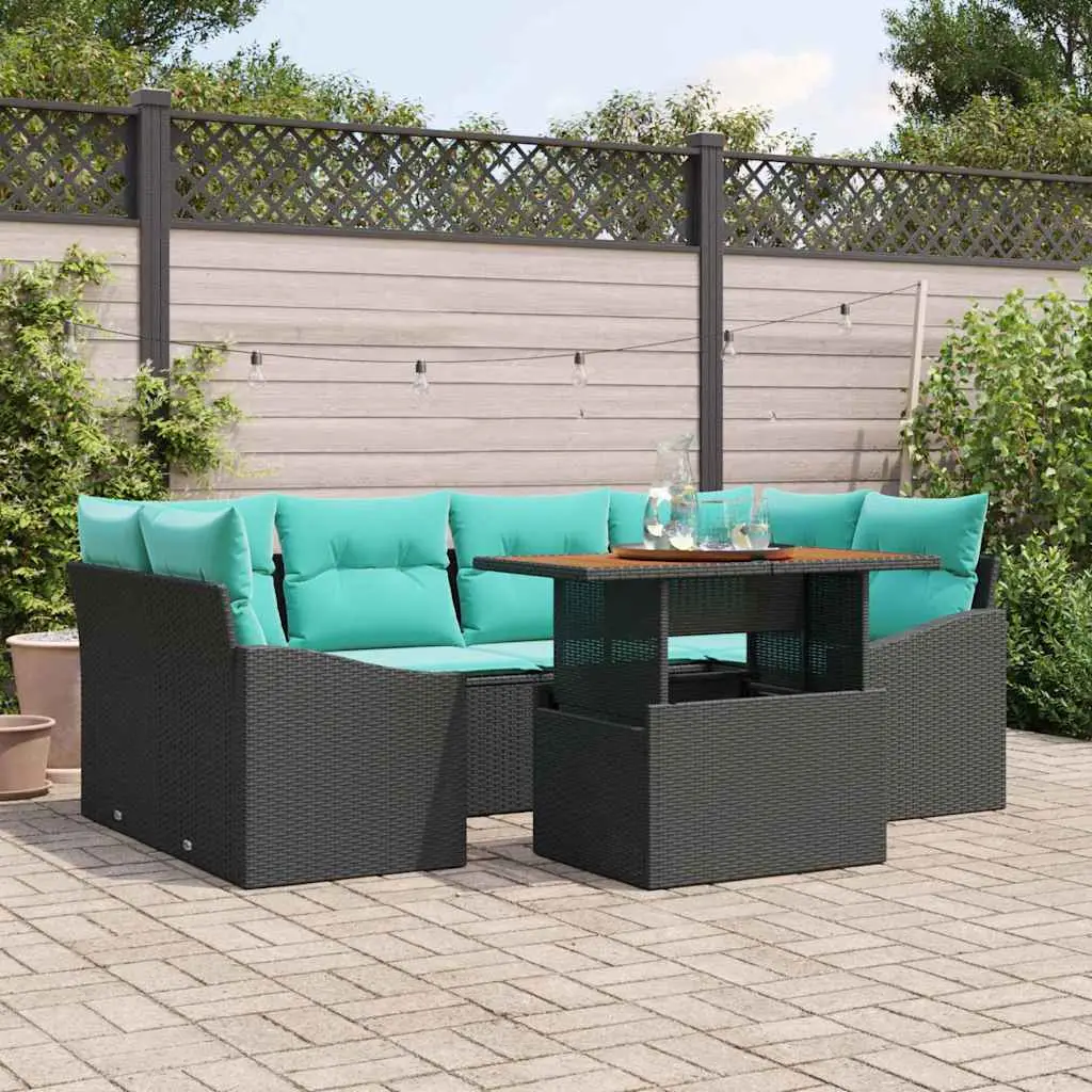 Ensemble de salle à manger pour jardin 7 pcs Noir et Sarcelle vidaXL 3349794