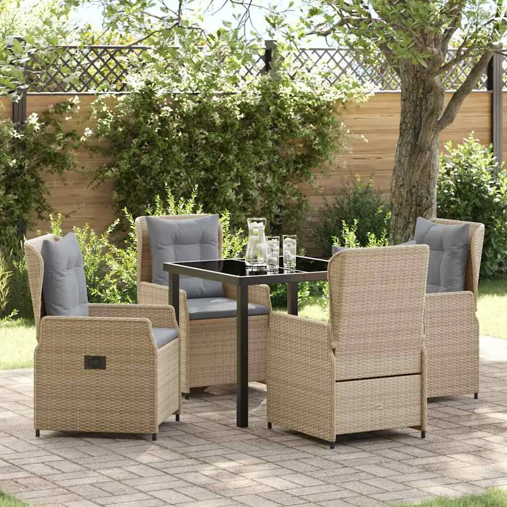Ensemble de salle à manger pour jardin 5 pcs polyrotin vidaXL 3380961 beige et gris clair
