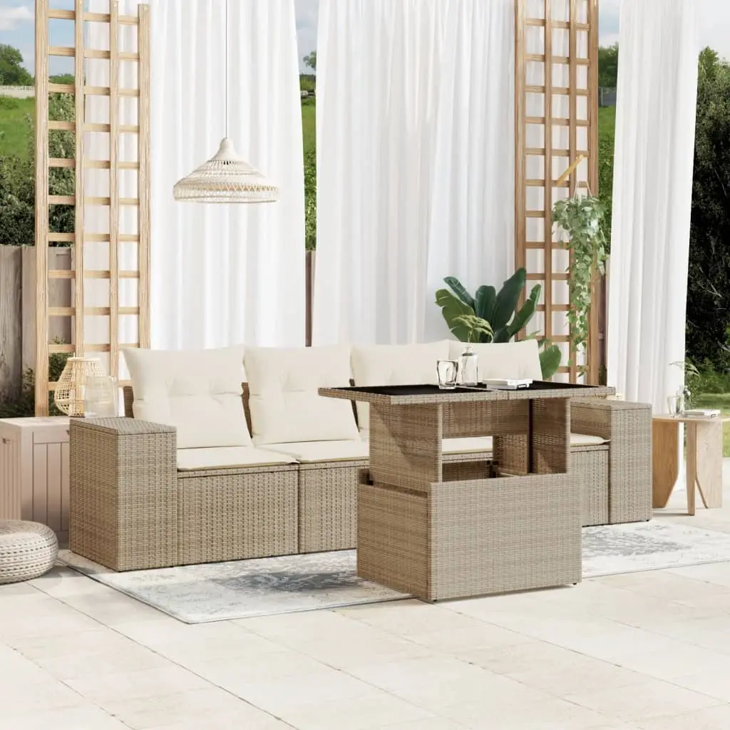 Ensemble canapés de jardin 5 places en résine tressée avec table ajustable beige – ComfortXL Outdoor Living