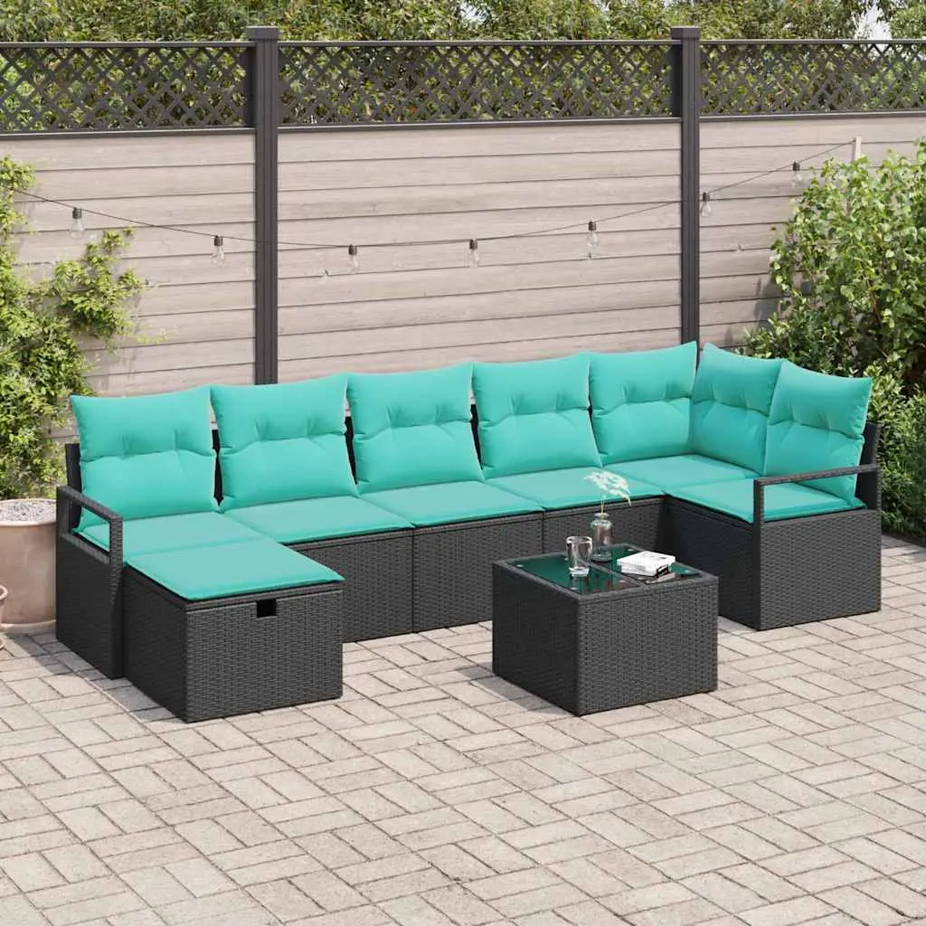 Ensemble de Canapés 8 pcs Noir et turquoise polyrotin vidaXL 3359215