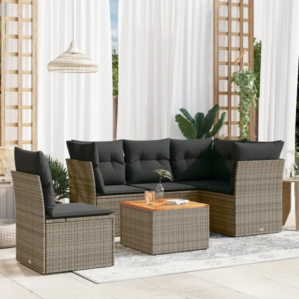 Ensemble de Jardin 6 Pièces Résine Tressée Table en Bois d’Acacia et Rangement Gris Foncé – ComfortXL Outdoor Living