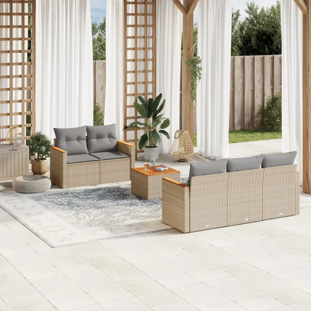 Ensemble Canapé de jardin Polyrotin et Bois d’Acacia avec Rangement Modulable pour Patio Beige 5 Personnes – ComfortXL Outdoor Living