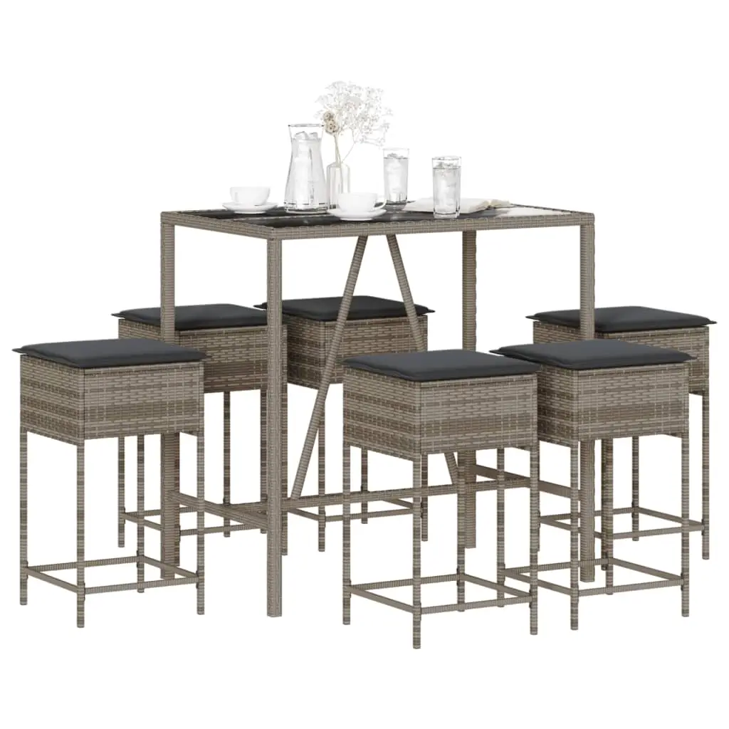 Ensemble de bar de jardin 7 pcs avec coussins gris poly rotin vidaXL 3261469