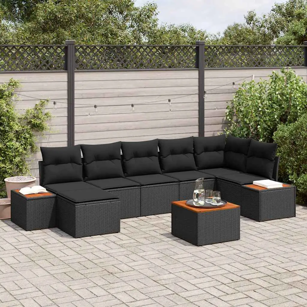 Ensemble de jardin 8 pièces 7 places en polyrotin avec table et repose-pieds Noir – ComfortXL Outdoor Living