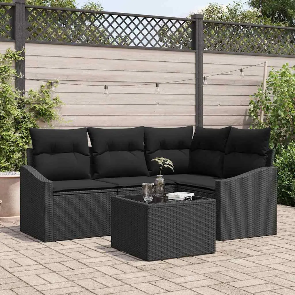 Ensemble de Canapés avec coussin 5 pcs Noir polyrotin vidaXL 3346713